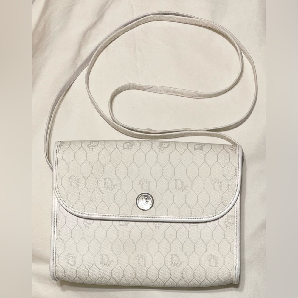 Dior Authentic Vintage White with Grey Honeycomb Design Crossbody Bag